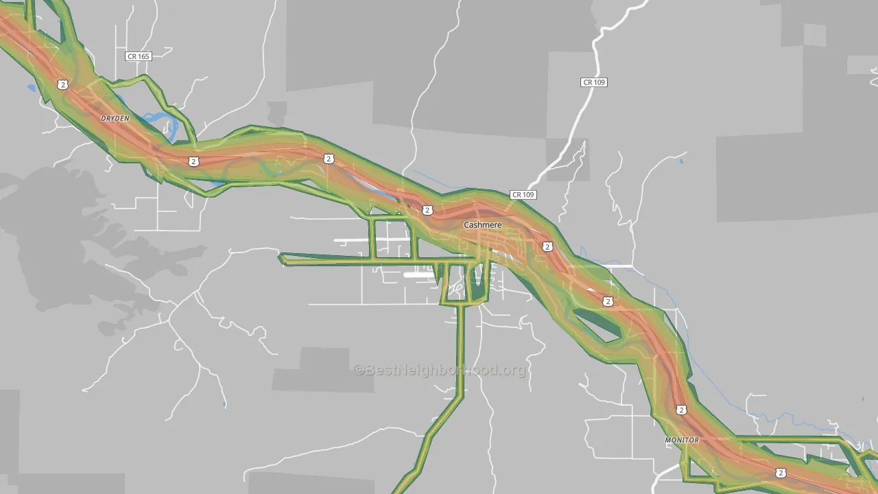 Cashmere, WA Map of Noise Levels in Cashmere
