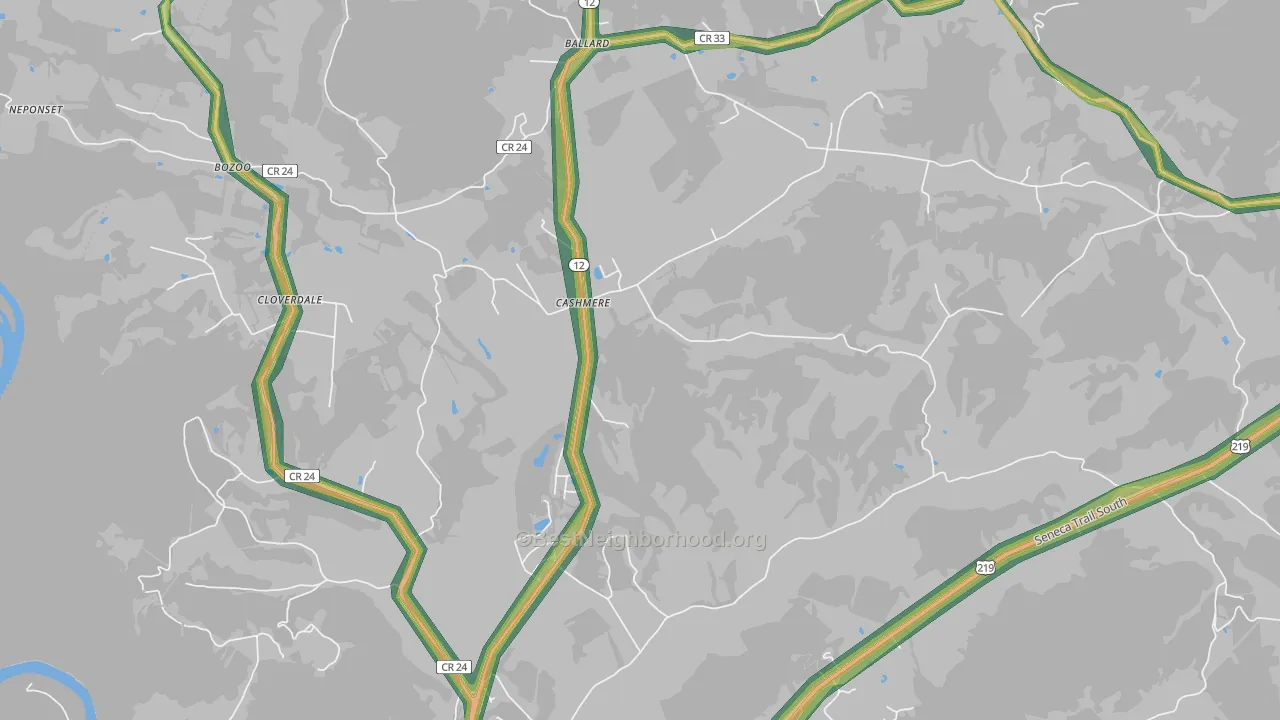 Cashmere, WV Map of Noise Levels in Cashmere