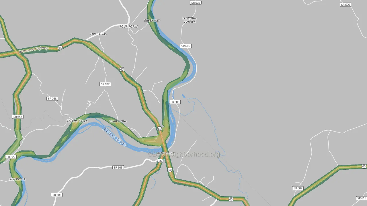 Caskie, VA Map of Noise Levels in Caskie
