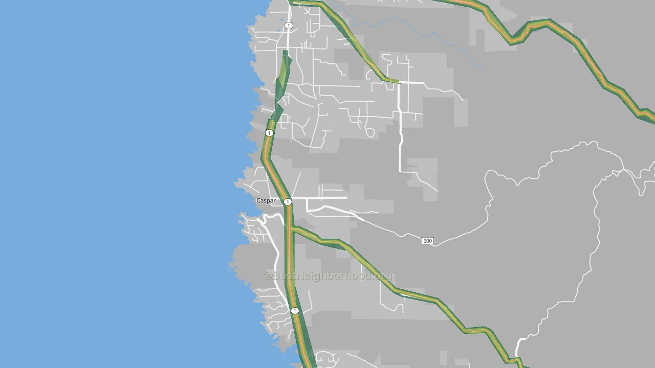 Caspar, CA Map of Noise Levels in Caspar