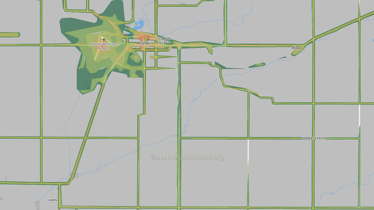 Cass County, IA Map of Noise Levels in Cass County