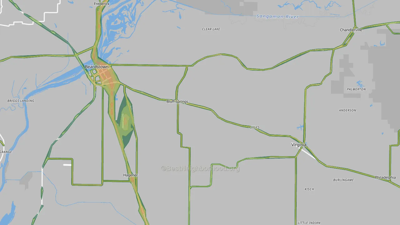 Cass County, IL Map of Noise Levels in Cass County