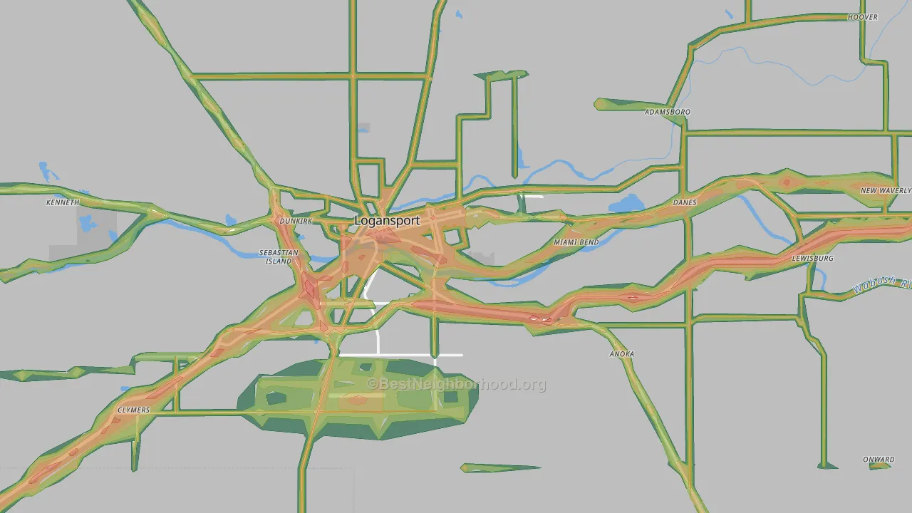 Cass County, IN Map of Noise Levels in Cass County
