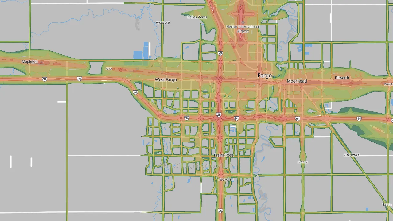 Cass County, ND Map of Noise Levels in Cass County