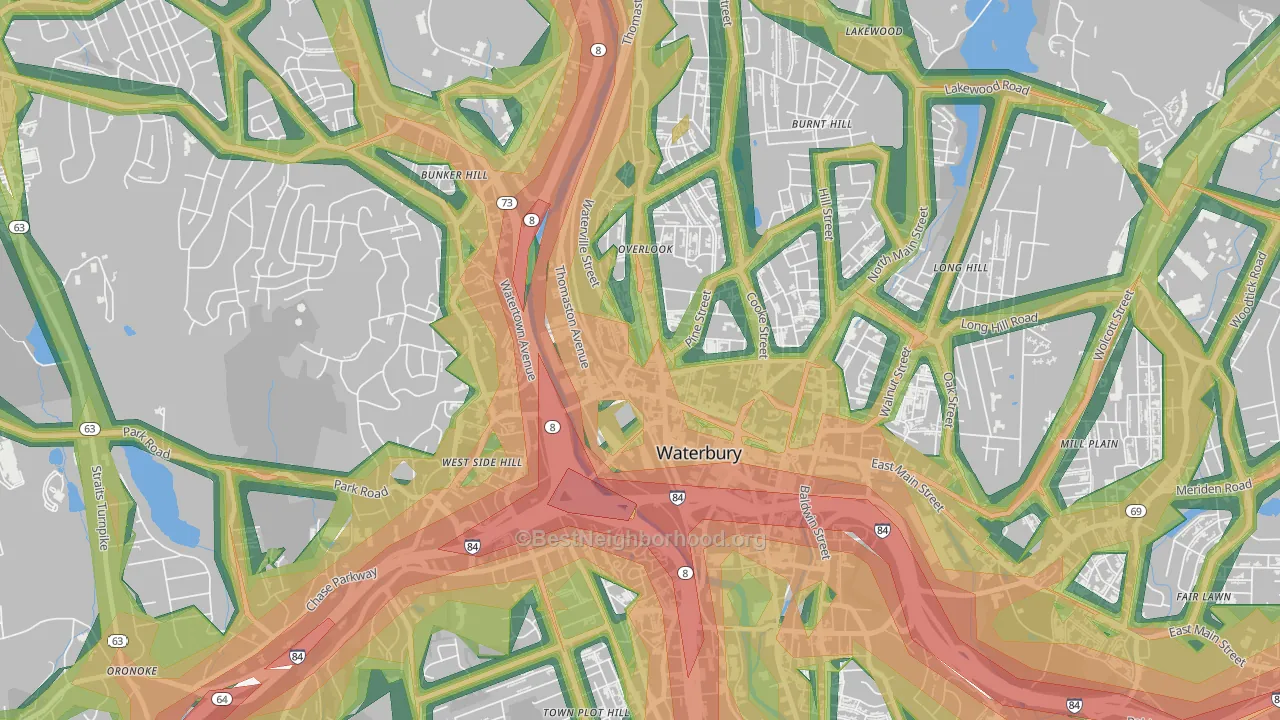 Cass Gilbert, Waterbury, CT Map of Noise Levels in Cass Gilbert