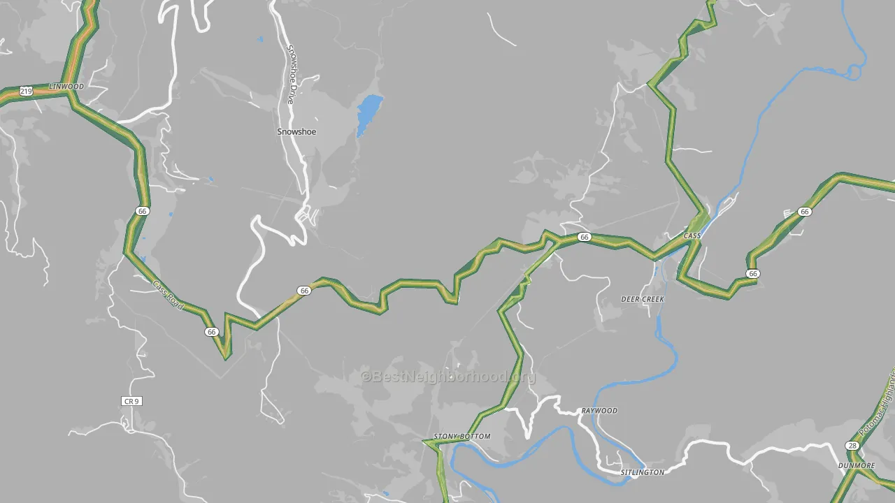 Cass, WV Map of Noise Levels in Cass