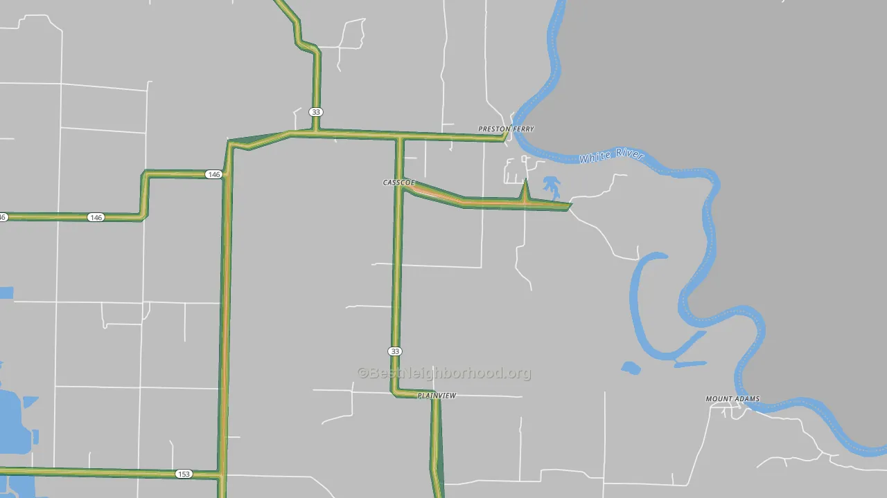 Casscoe, AR Map of Noise Levels in Casscoe