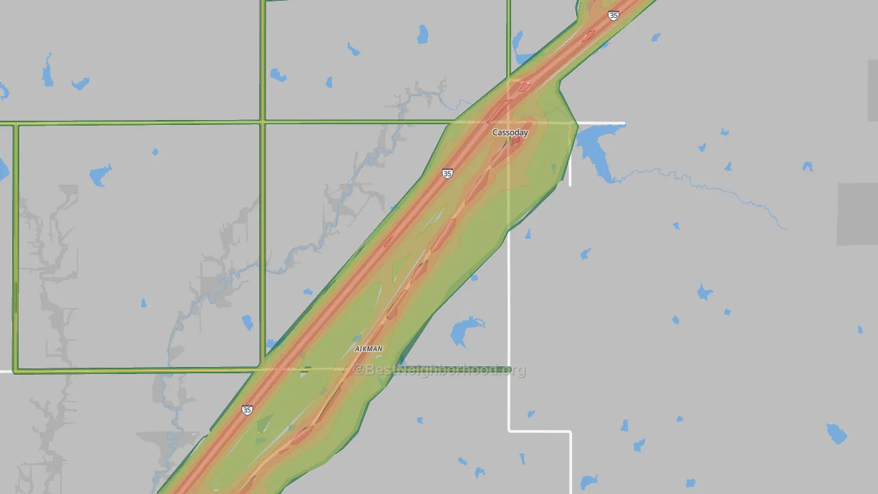 Cassoday, KS Map of Noise Levels in Cassoday