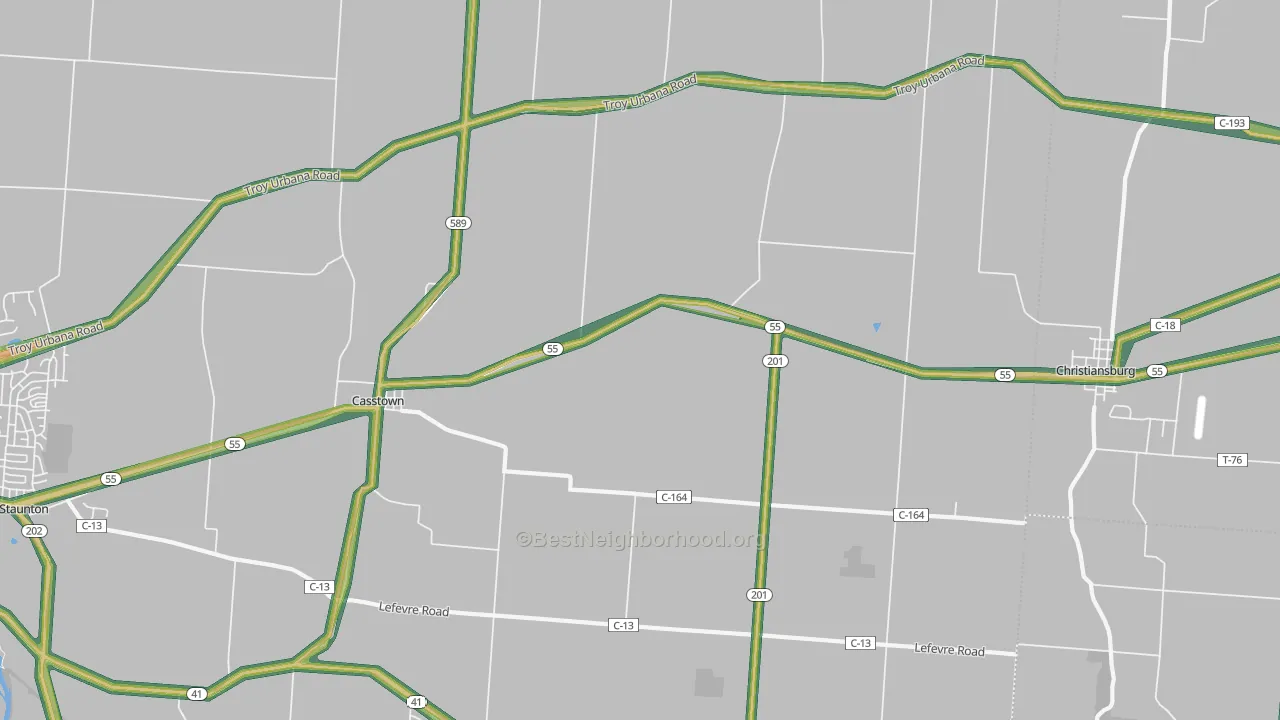 Casstown, OH Map of Noise Levels in Casstown