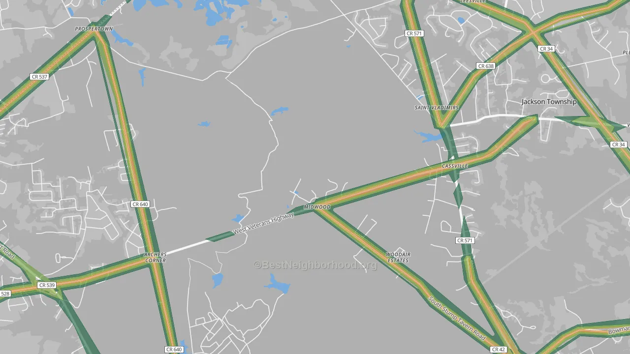 Cassville, NJ Map of Noise Levels in Cassville