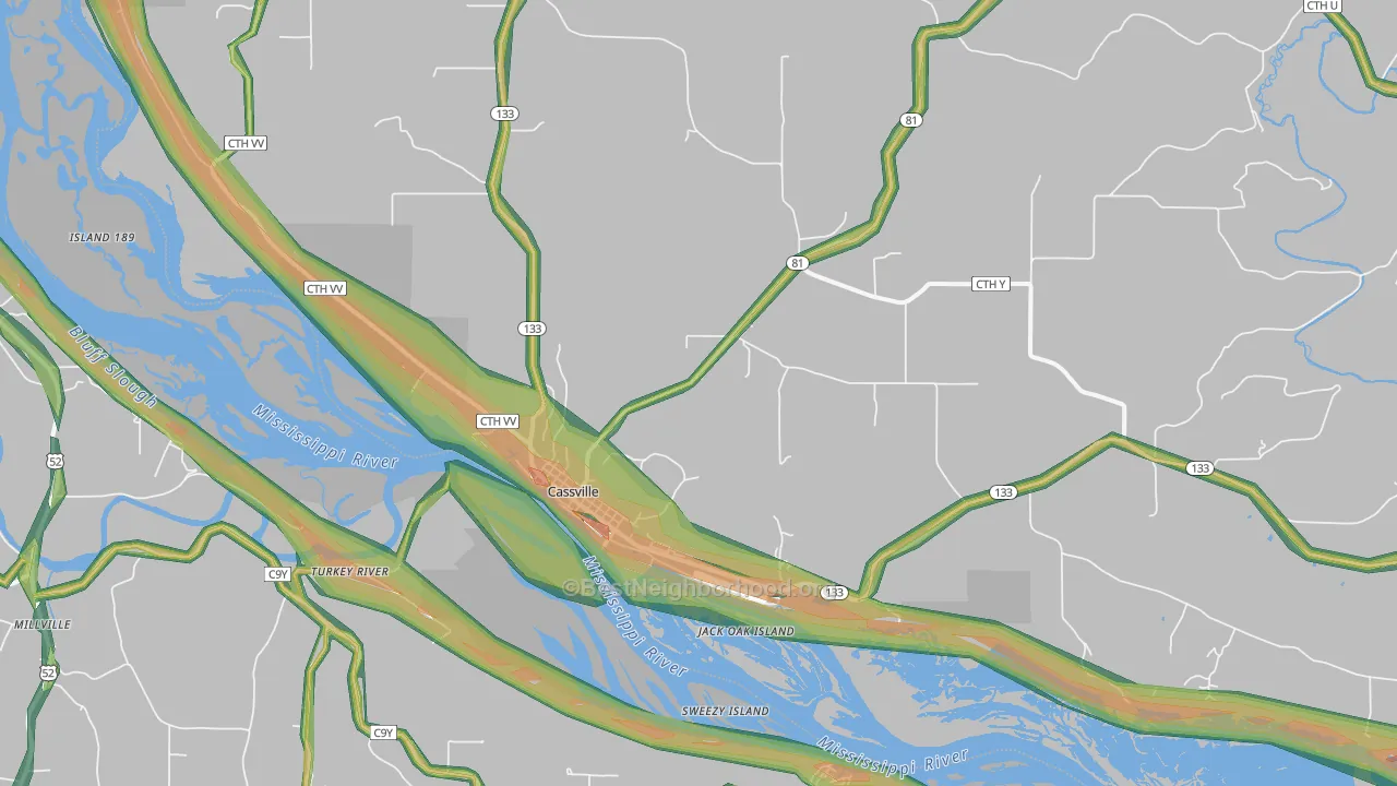 Cassville, WI Map of Noise Levels in Cassville