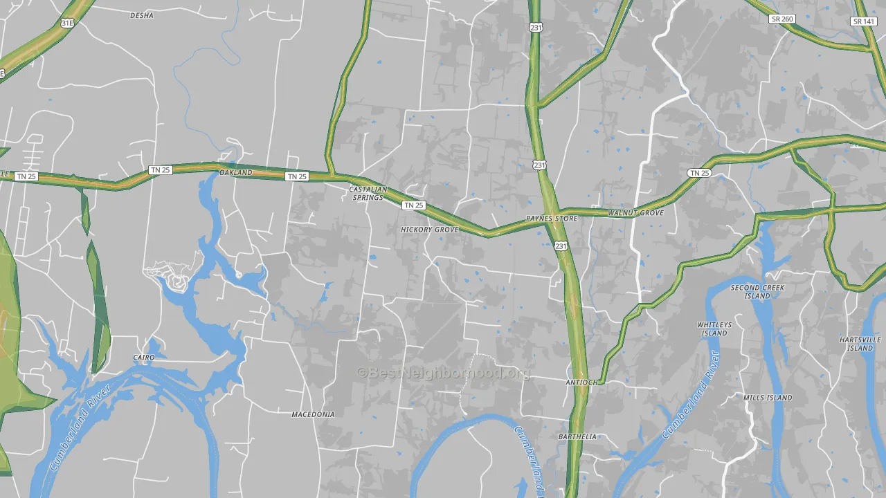 Castalian Springs, TN Map of Noise Levels in Castalian Springs