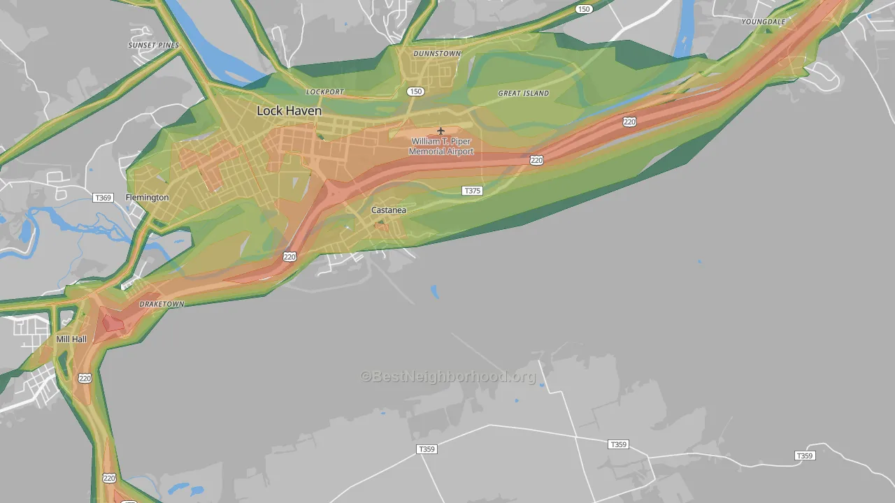 Castanea, PA Map of Noise Levels in Castanea
