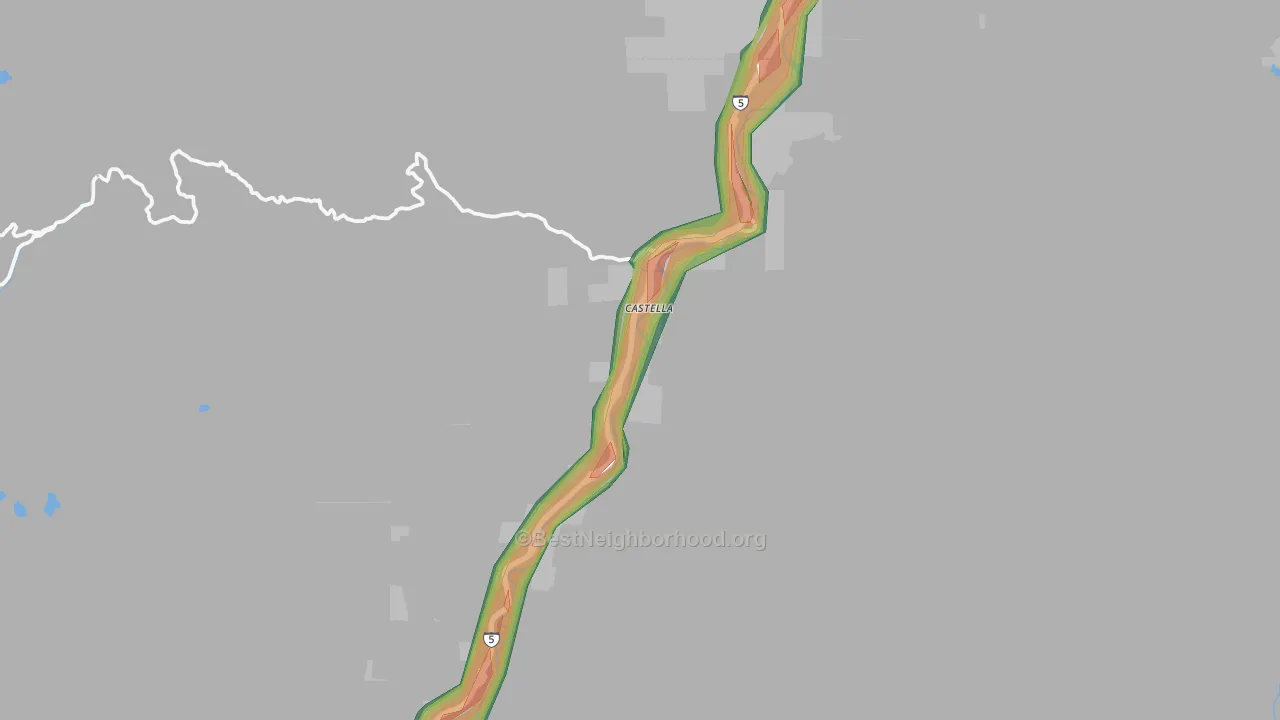Castella, CA Map of Noise Levels in Castella