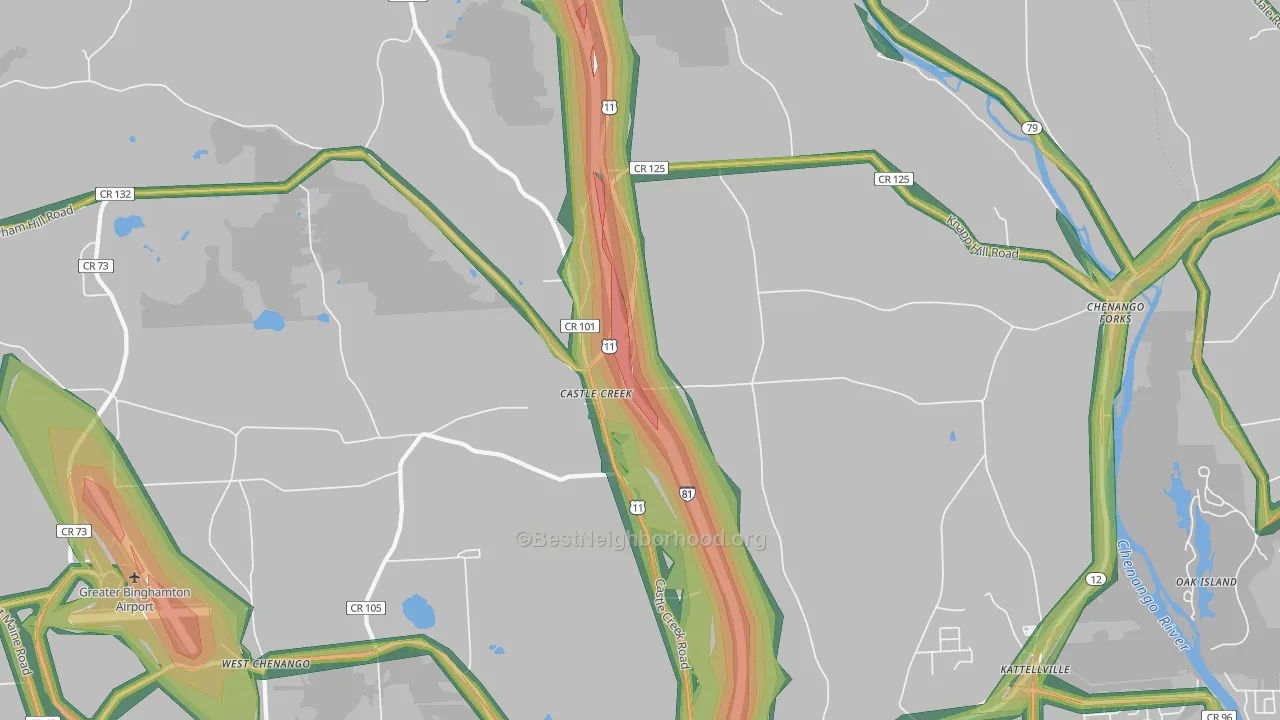 Castle Creek, NY Map of Noise Levels in Castle Creek