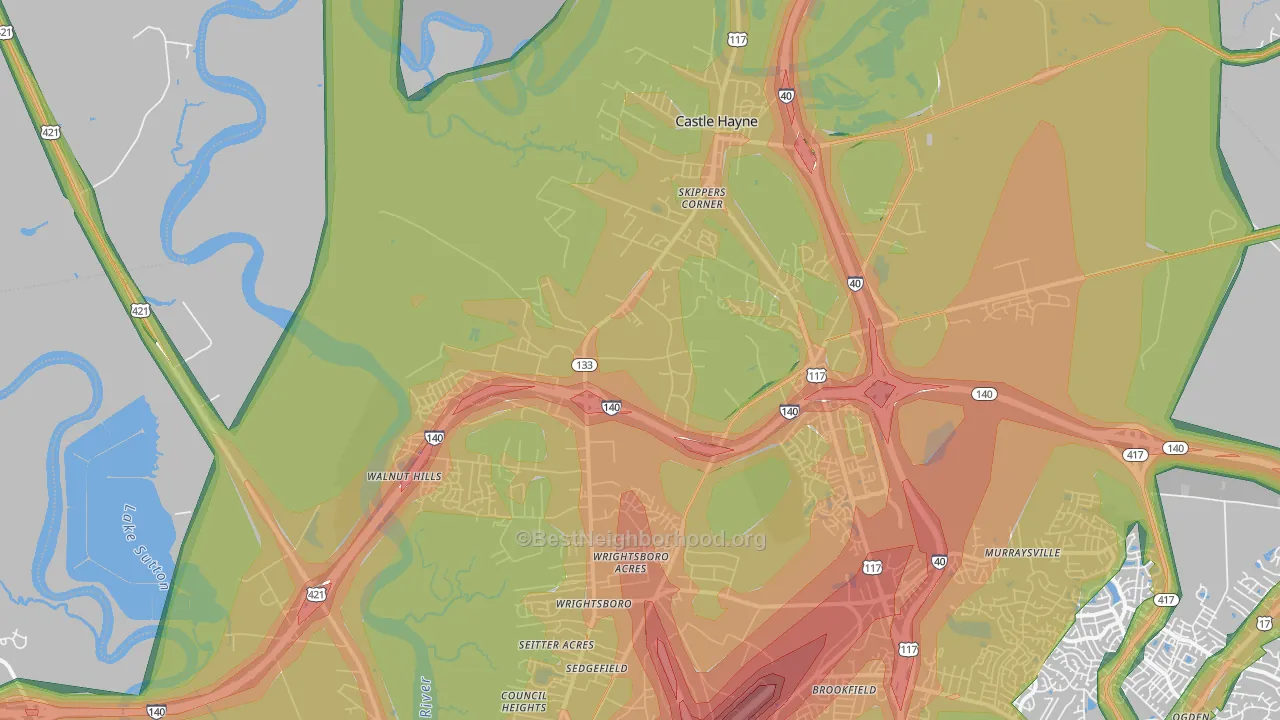 Castle Hayne, NC Map of Noise Levels in Castle Hayne