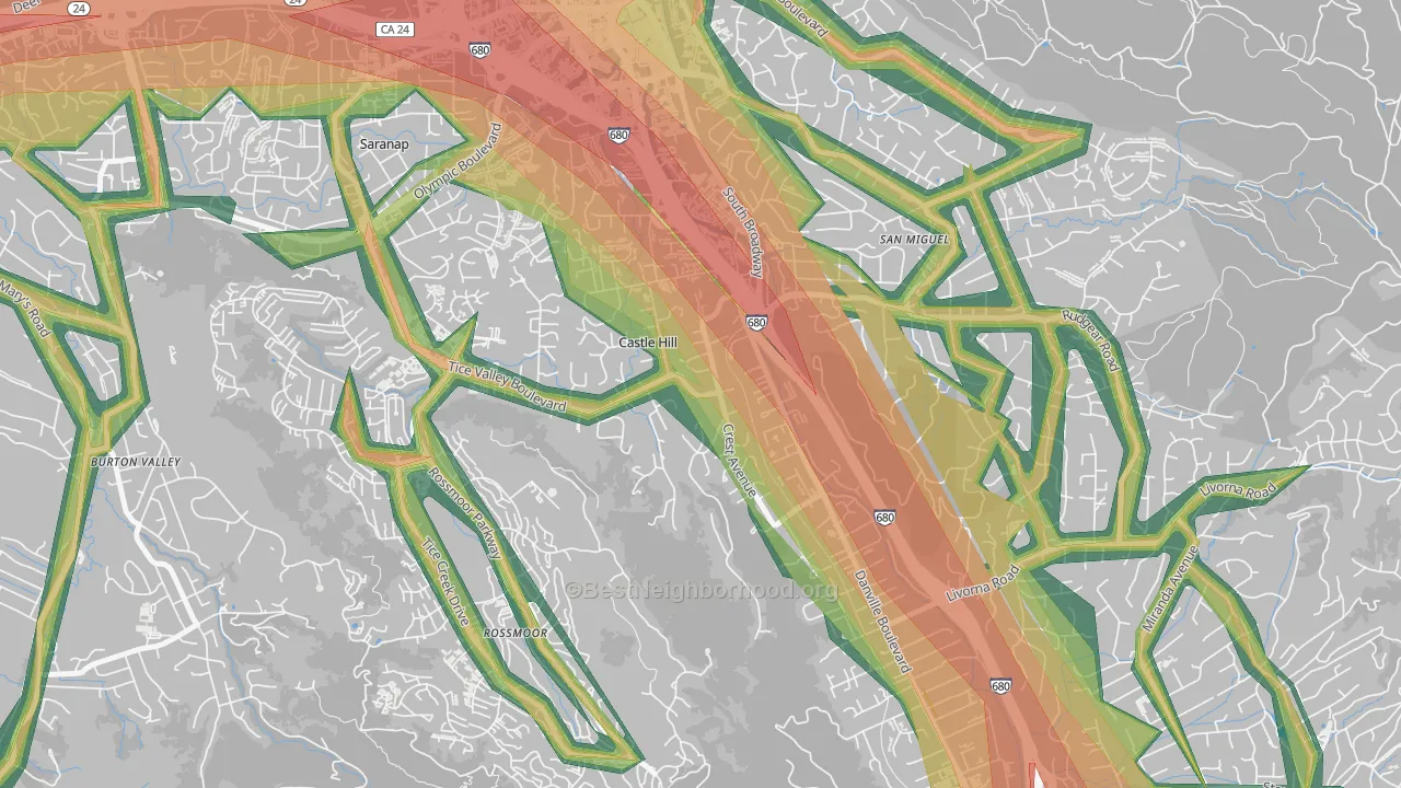 Castle Hill, CA Map of Noise Levels in Castle Hill