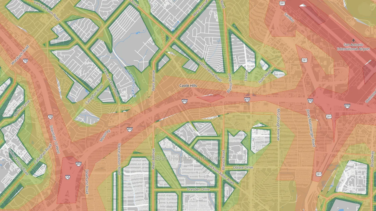 Castle Hills, TX Map of Noise Levels in Castle Hills