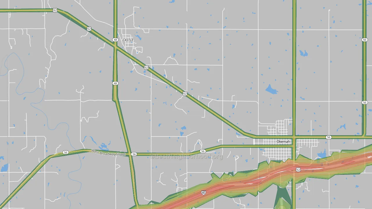 Castle, OK Map of Noise Levels in Castle