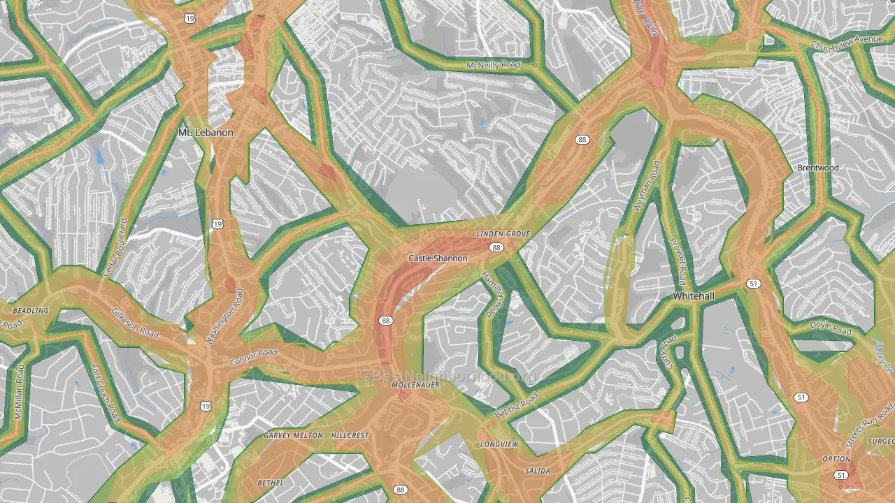 Castle Shannon, PA Map of Noise Levels in Castle Shannon