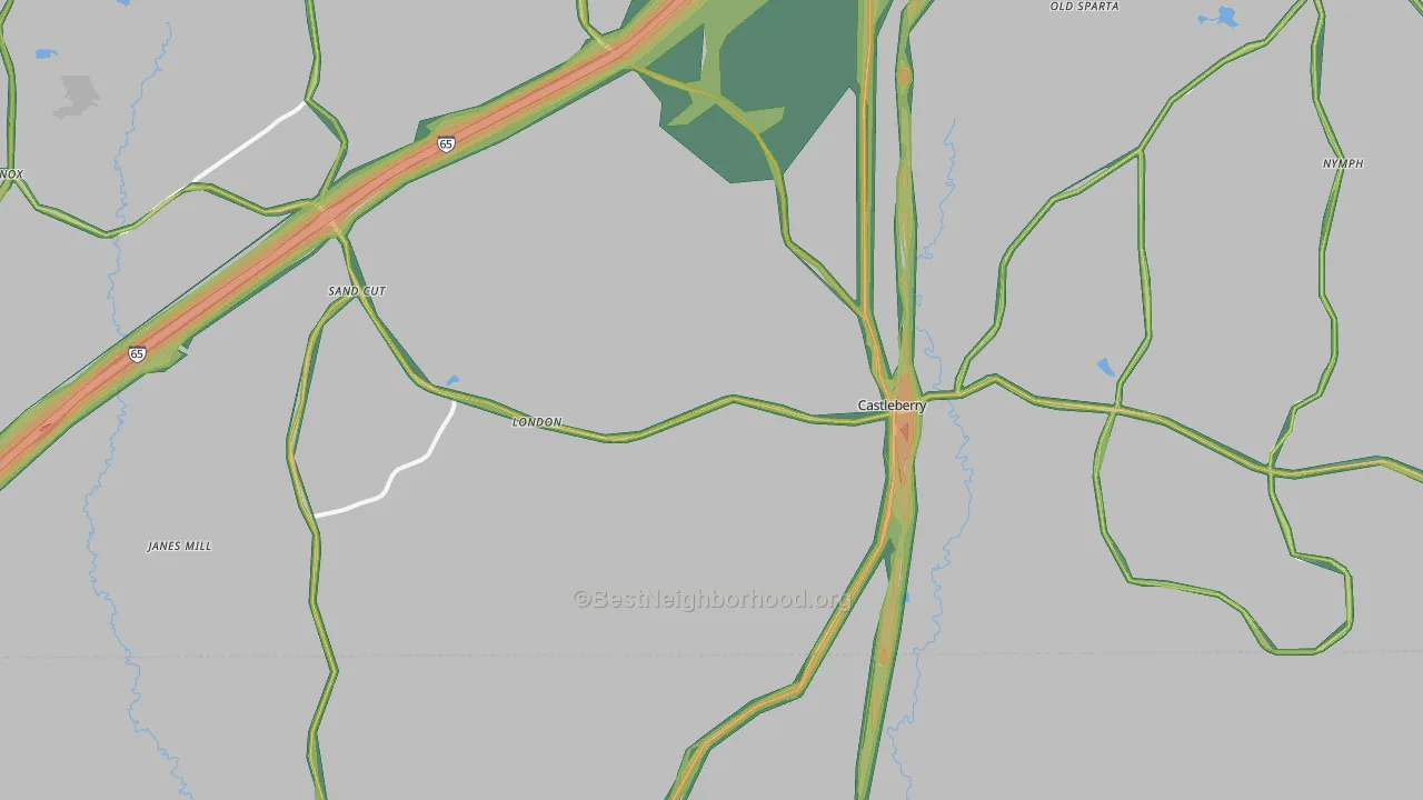 Castleberry, AL Map of Noise Levels in Castleberry