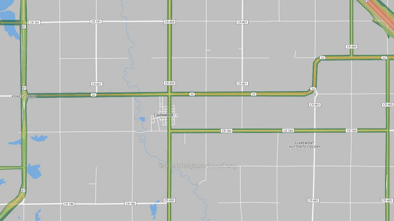 Castlewood, SD Map of Noise Levels in Castlewood