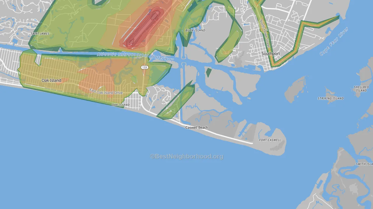 Caswell Beach, NC Map of Noise Levels in Caswell Beach