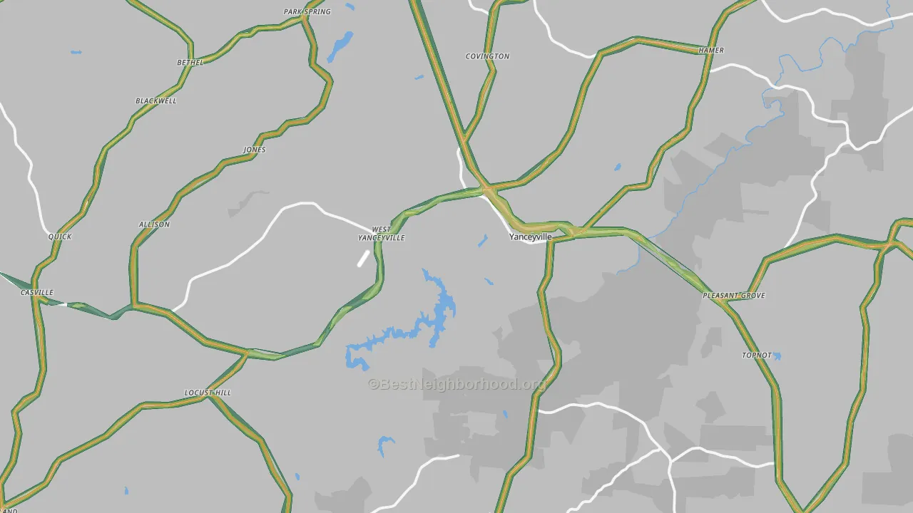 Caswell County, NC Map of Noise Levels in Caswell County