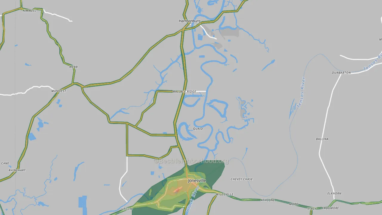 Catahoula Parish, LA Map of Noise Levels in Catahoula Parish