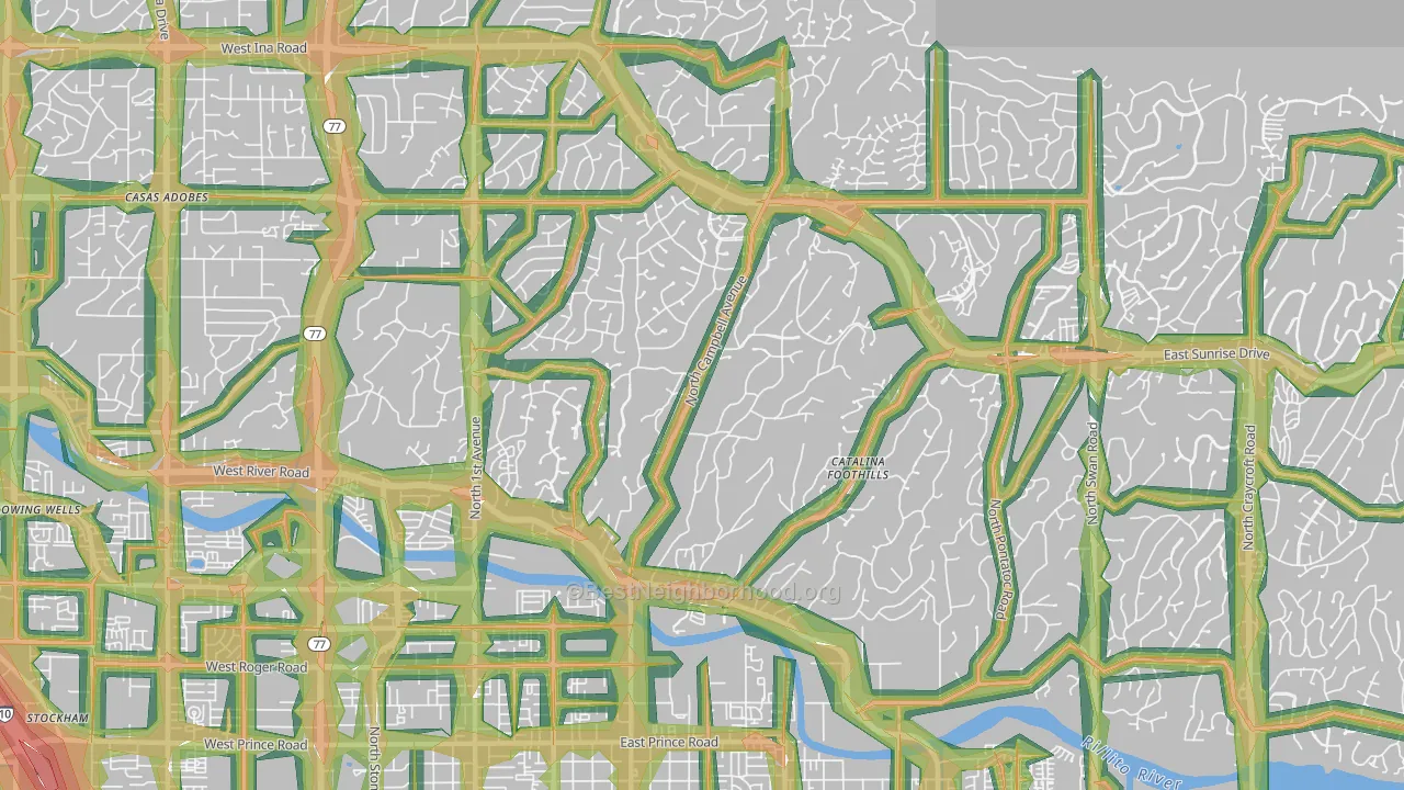 Catalina Foothills Estates, Catalina Foothills, AZ Map of Noise Levels in Catalina Foothills Estates