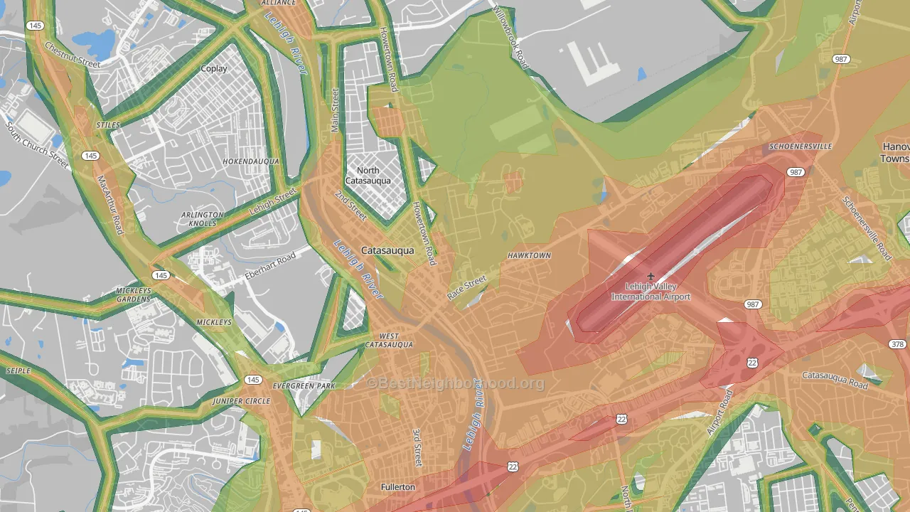 Catasauqua, PA Map of Noise Levels in Catasauqua