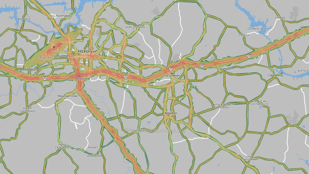 Catawba County, NC Map of Noise Levels in Catawba County