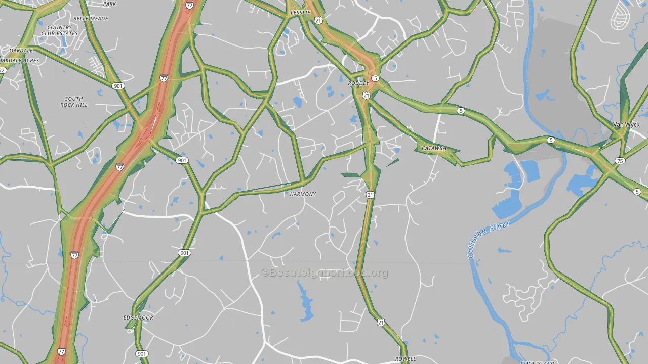 Catawba, SC Map of Noise Levels in Catawba