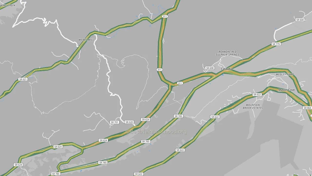 Catawba, VA Map of Noise Levels in Catawba