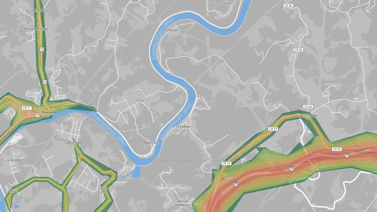 Catawba, WV Map of Noise Levels in Catawba
