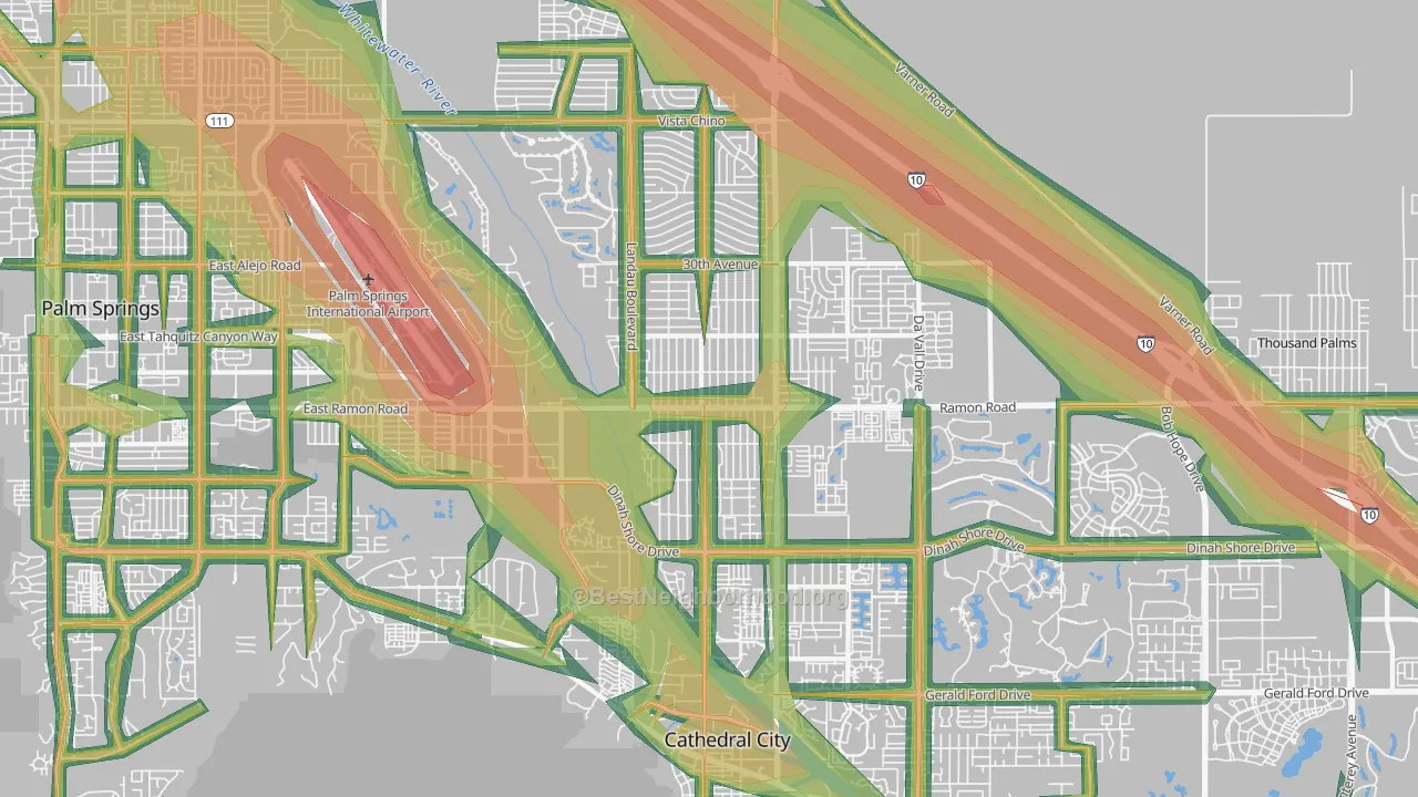Cathedral City, CA Map of Noise Levels in Cathedral City
