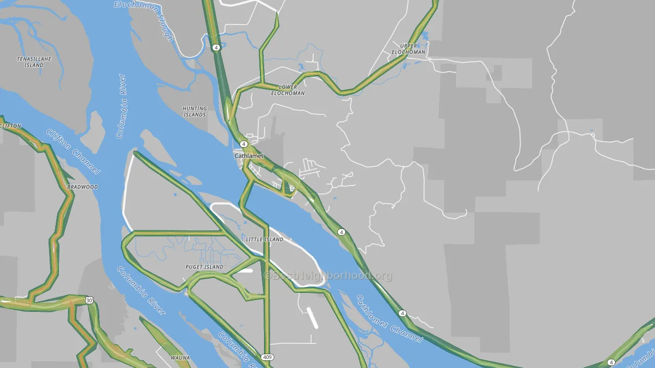 Cathlamet, WA Map of Noise Levels in Cathlamet
