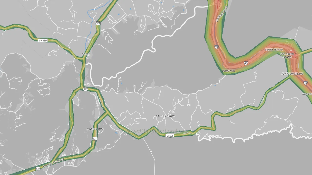 Catons Grove, TN Map of Noise Levels in Catons Grove