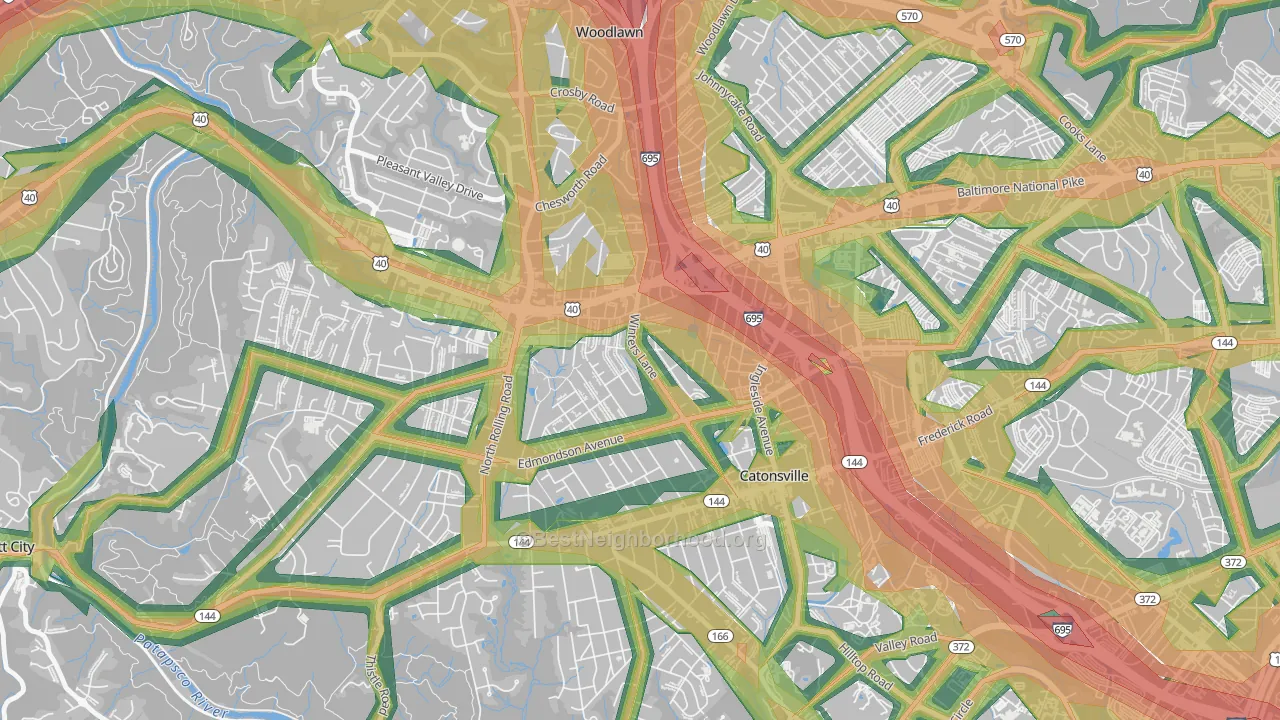 Catonsville Heights, Catonsville, MD Map of Noise Levels in Catonsville Heights