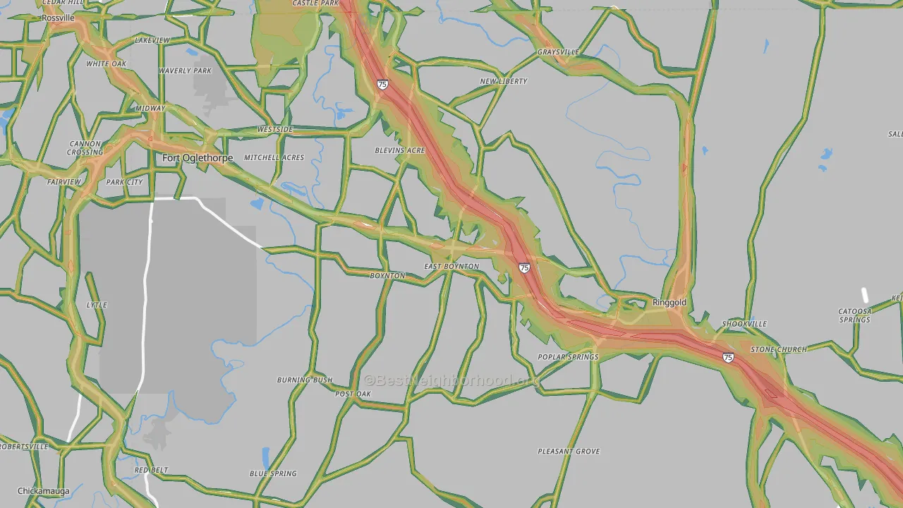 Catoosa County, GA Map of Noise Levels in Catoosa County