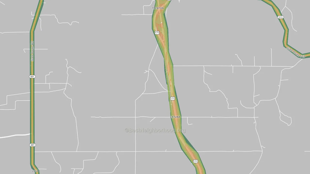 Catuna, LA Map of Noise Levels in Catuna