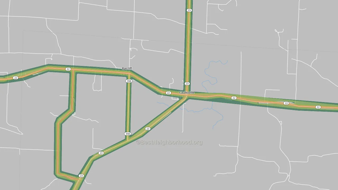 Caulksville, AR Map of Noise Levels in Caulksville