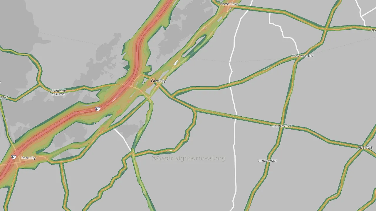 Cave City, KY Map of Noise Levels in Cave City