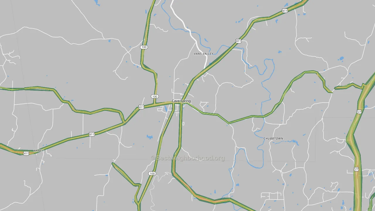 Cave Spring, GA Map of Noise Levels in Cave Spring