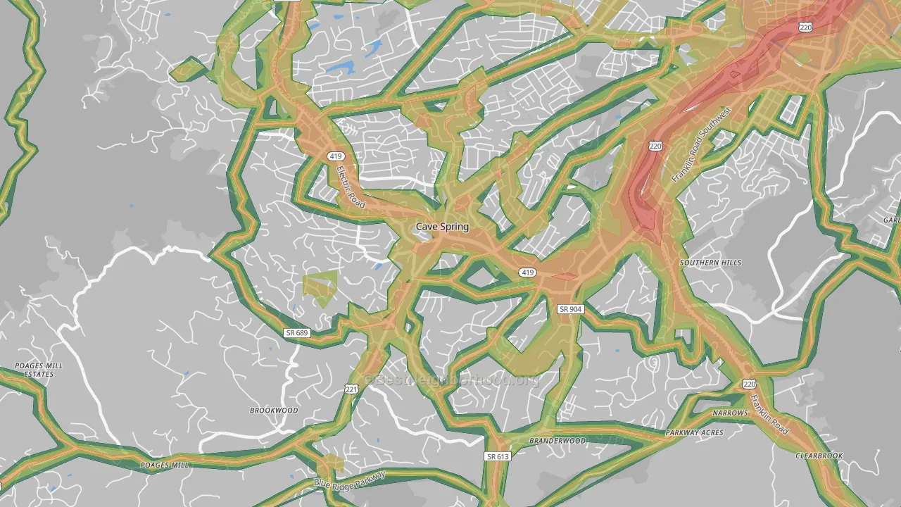 Cave Spring, VA Map of Noise Levels in Cave Spring