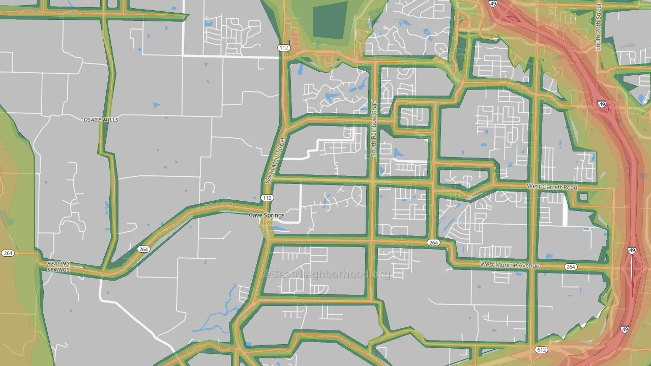 Cave Springs, AR Map of Noise Levels in Cave Springs