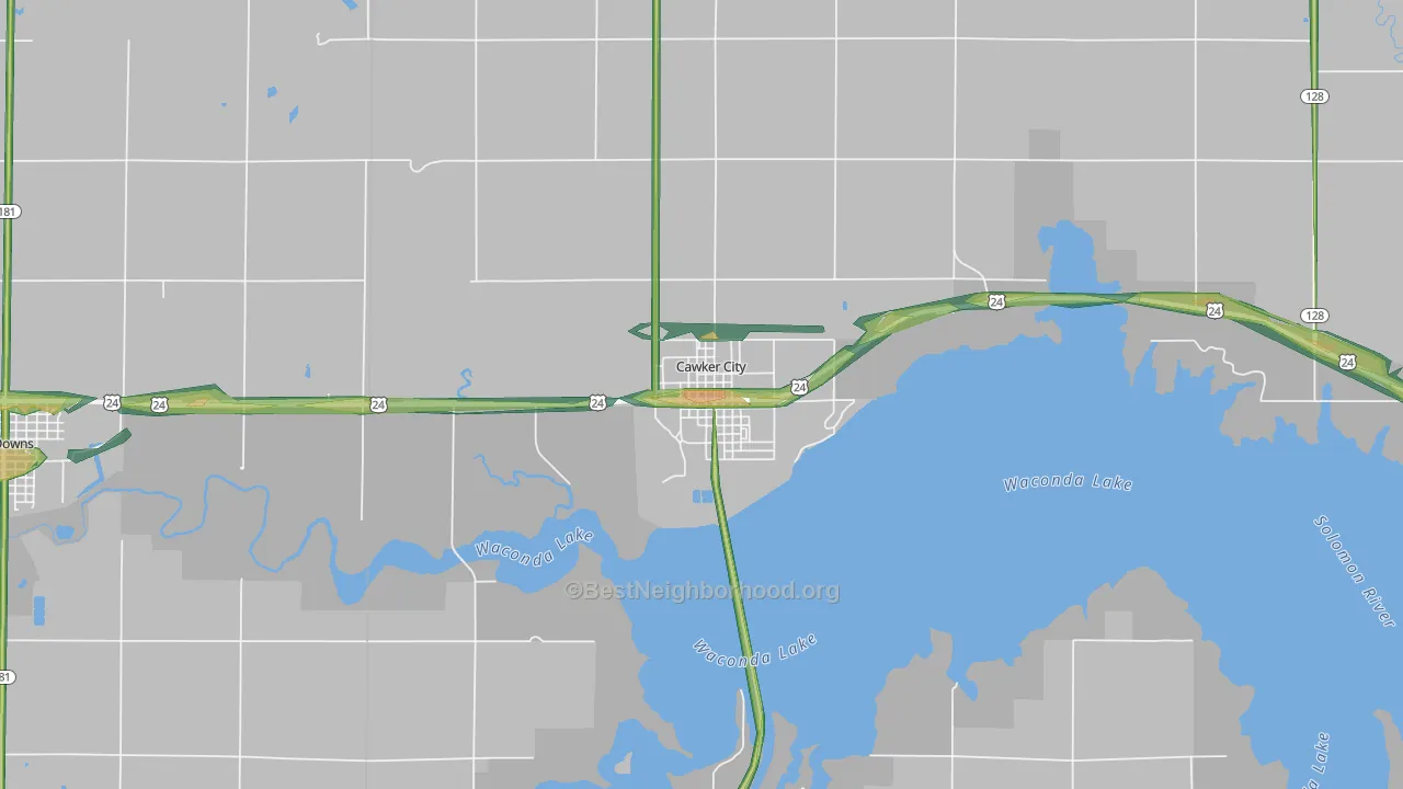 Cawker City, KS Map of Noise Levels in Cawker City