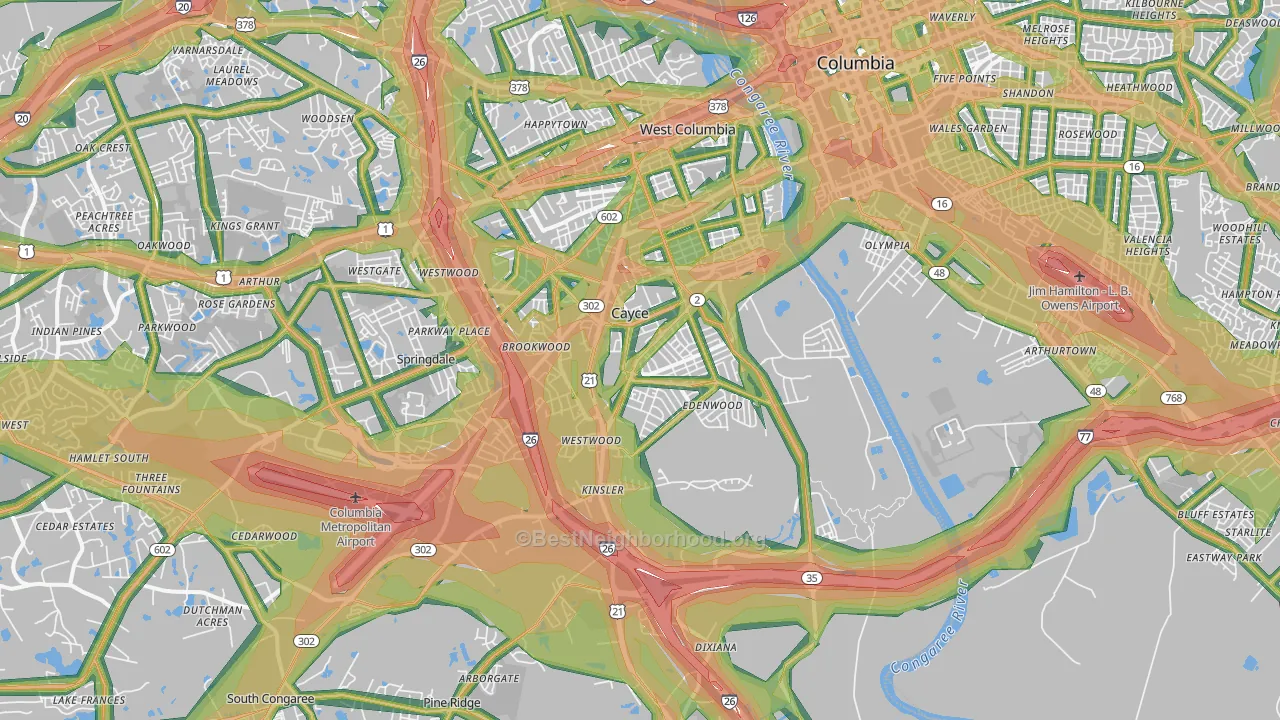 Cayce, SC Map of Noise Levels in Cayce