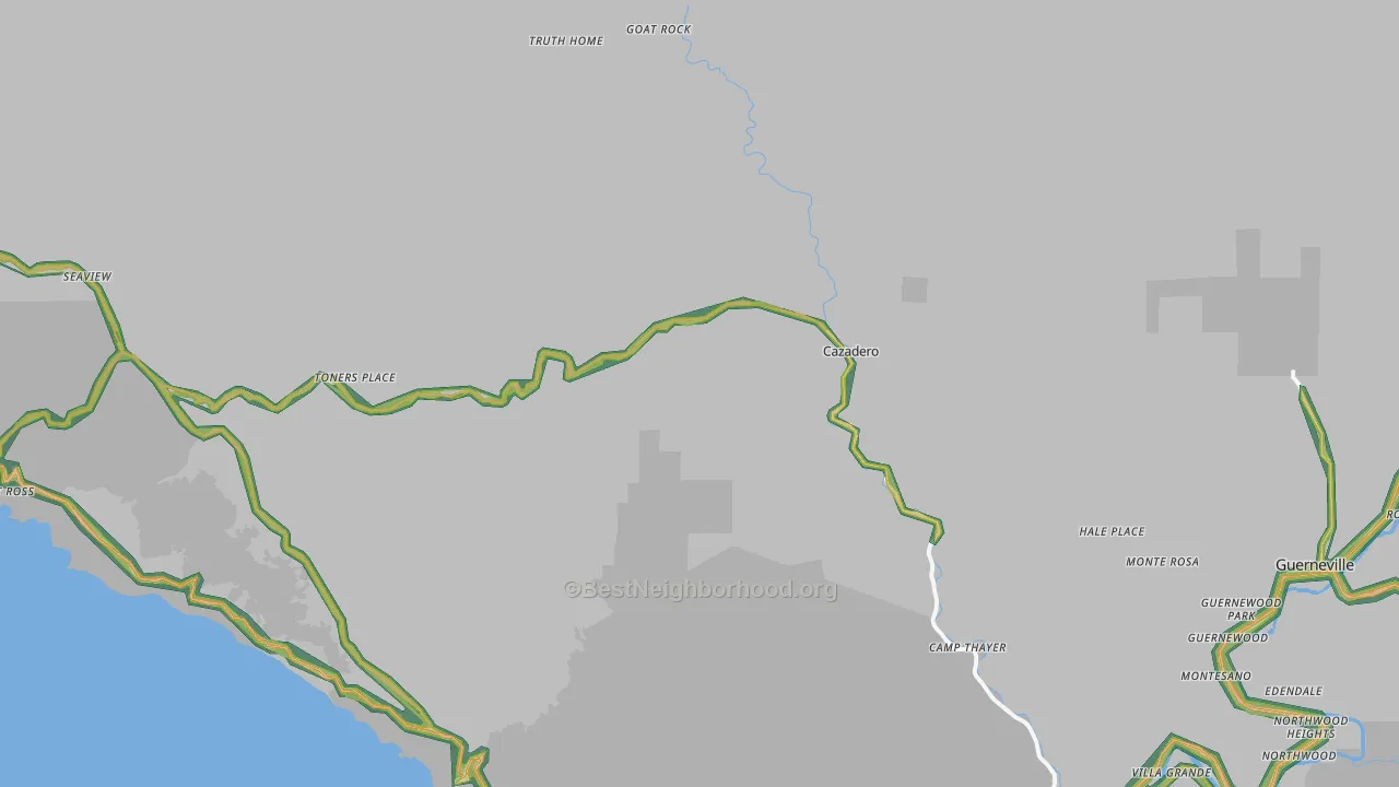 Cazadero, CA Map of Noise Levels in Cazadero