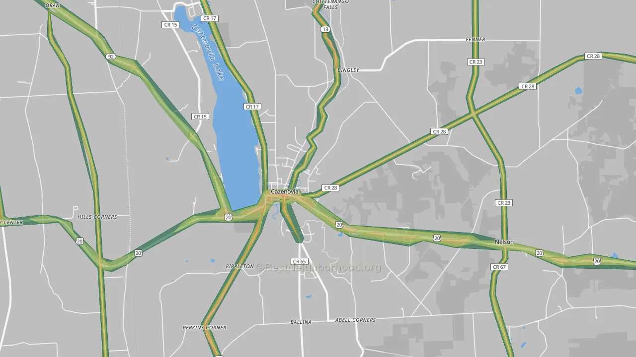Cazenovia, NY Map of Noise Levels in Cazenovia